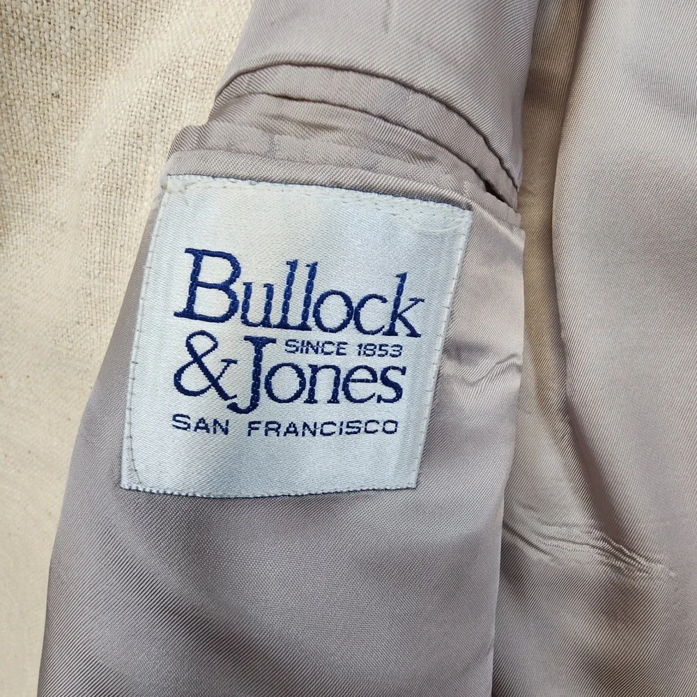 Bullock & Jones Blazer Men 44R Beige 100% Silk Slub Weave Sport Coat Made in USA